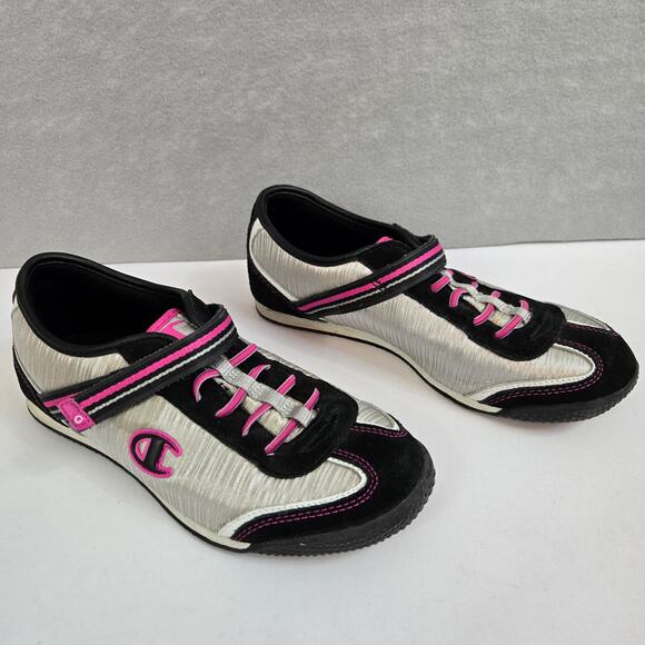 Women's Champion Black/Pink/Silver Sneakers with Adjustable Strap Size 4.5 - Picture 3 of 10